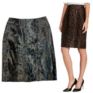 Brooks Brothers brown leopard print pencil skirt velvety faux fur Sz 4
